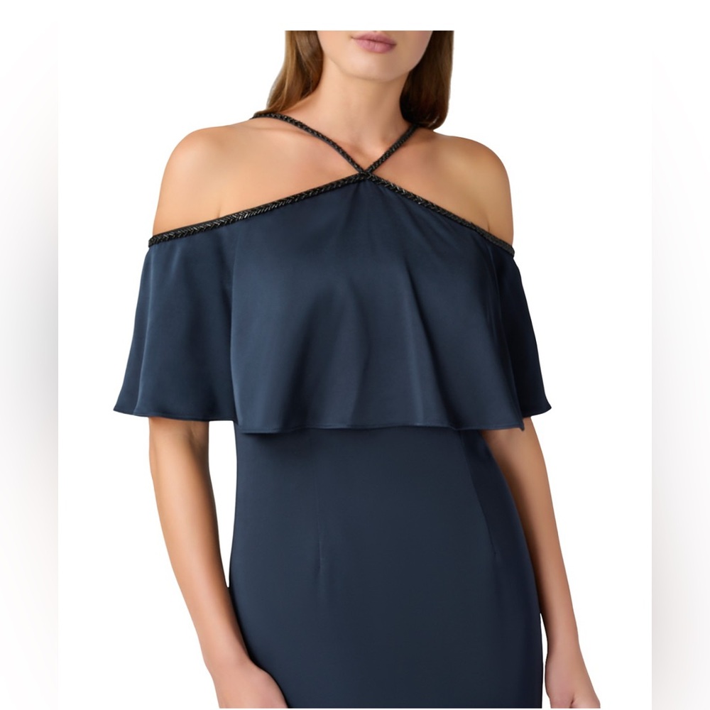 Aidan Mattox Navy Off Shoulder Beaded Strap Gown SZ 8 NWT Evening BLACK TIE MOB - Picture 2 of 5